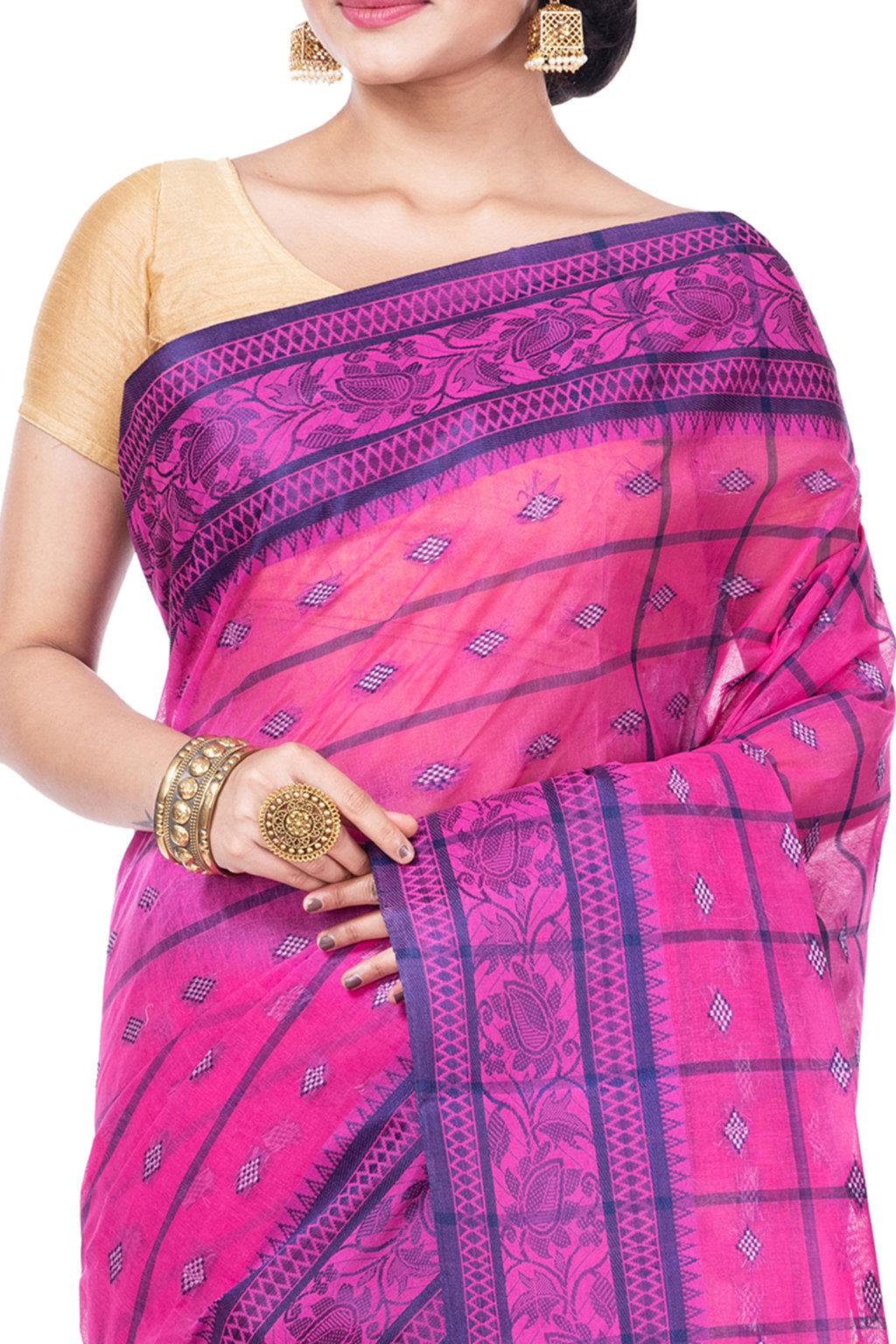 Pink Pure Cotton Diamond_Tant Tant Saree (643)